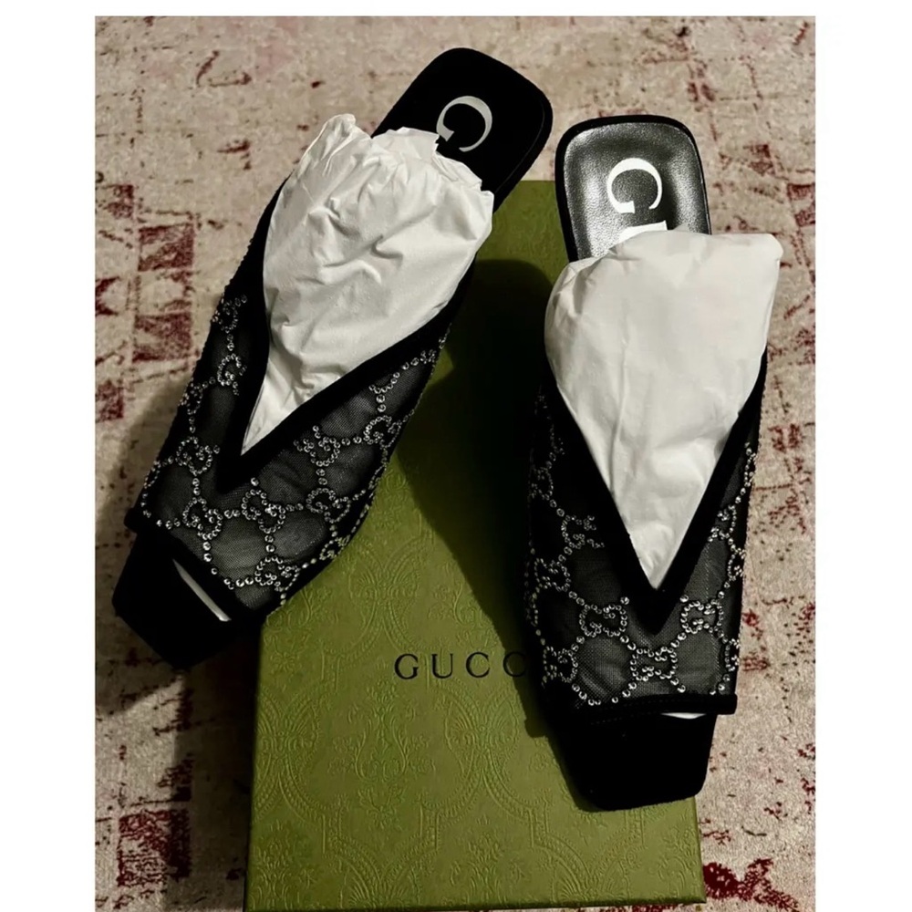 New💕Gucci Black Embellished Slides - Picture 2 of 8